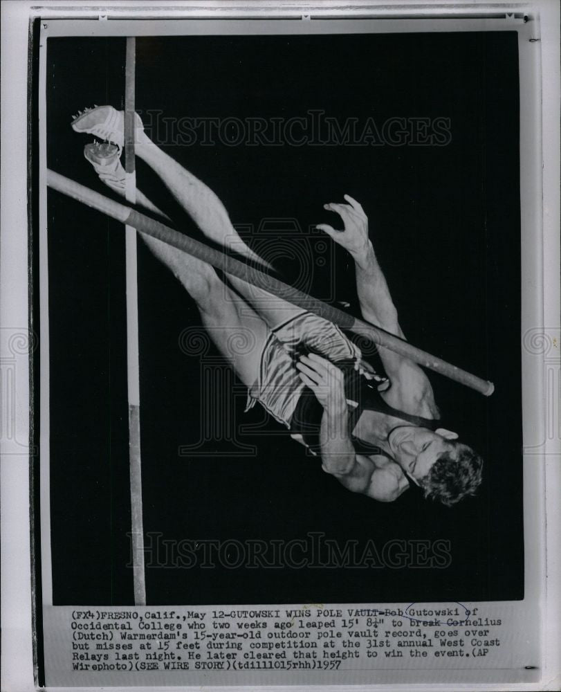 1957 Press Photo Bob Gutowski, Pole player - Historic Images