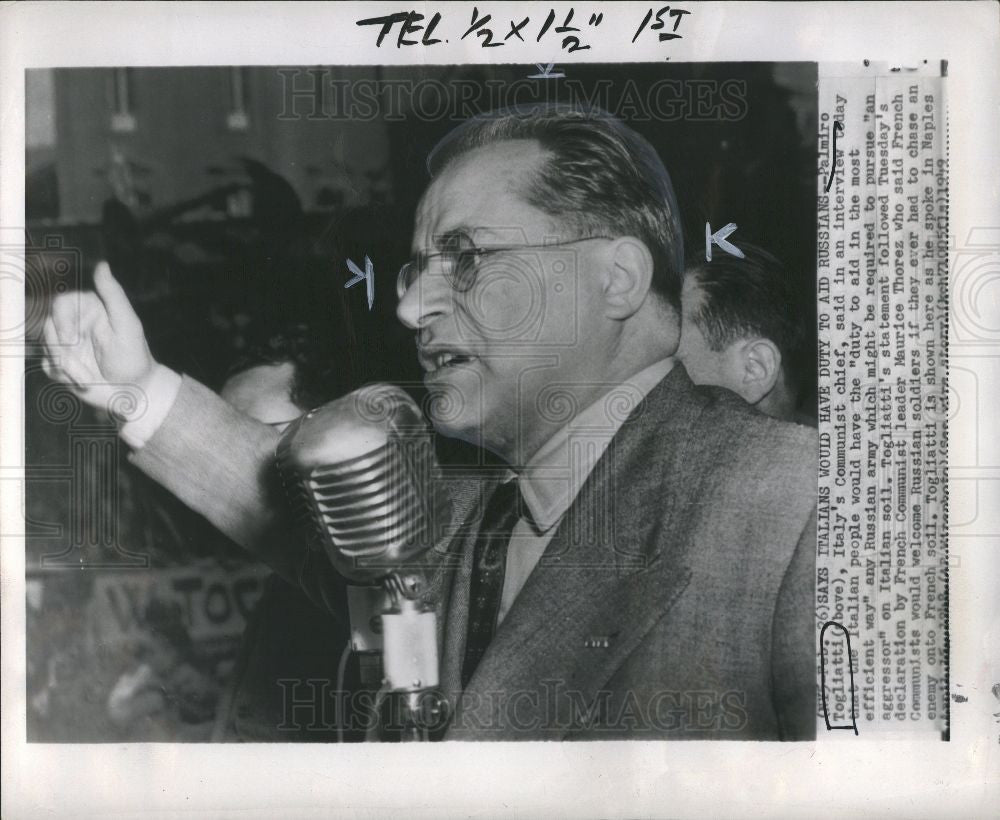 1953 Press Photo Palmiro Togliatti Politician - Historic Images