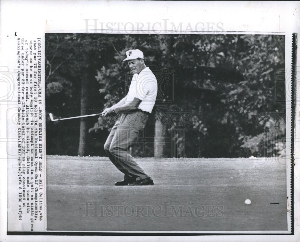 1964 Press Photo Body English Bill Collins golf putt - Historic Images