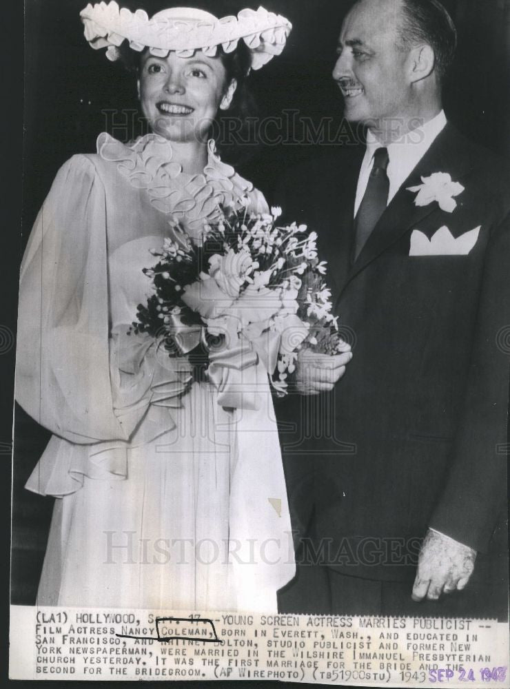 1943 Press Photo Nancy Coleman Marries Publicist - Historic Images