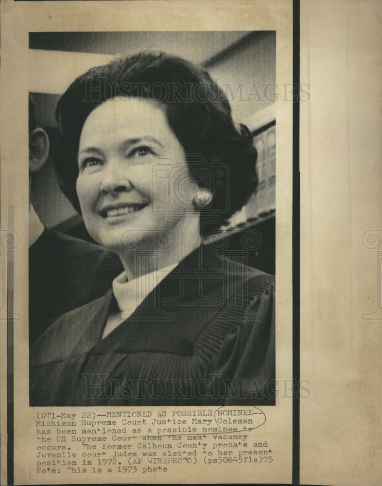 1975 Press Photo Mary S.Coleman justice Michigan Court - Historic Images