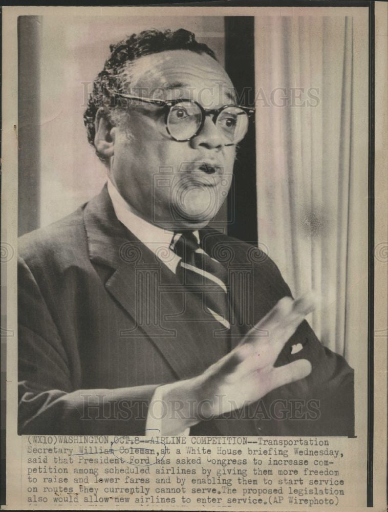 1975 Press Photo William Coleman UnitedStates Secretary - Historic Images