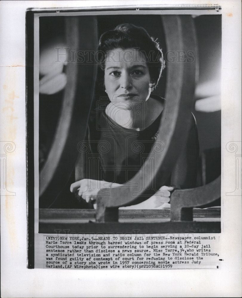 1959 Press Photo Marie Torre Newspaper columnist jail - Historic Images