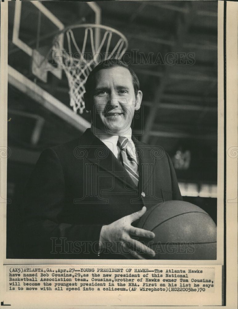 1970 Press Photo Bob Cousins Atlanta Hawks President - Historic Images