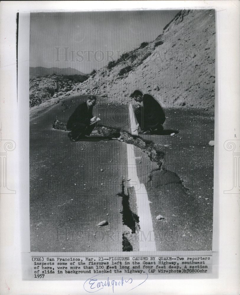 1957 Press Photo FISSURES CAUSED BY QUAKE - Historic Images