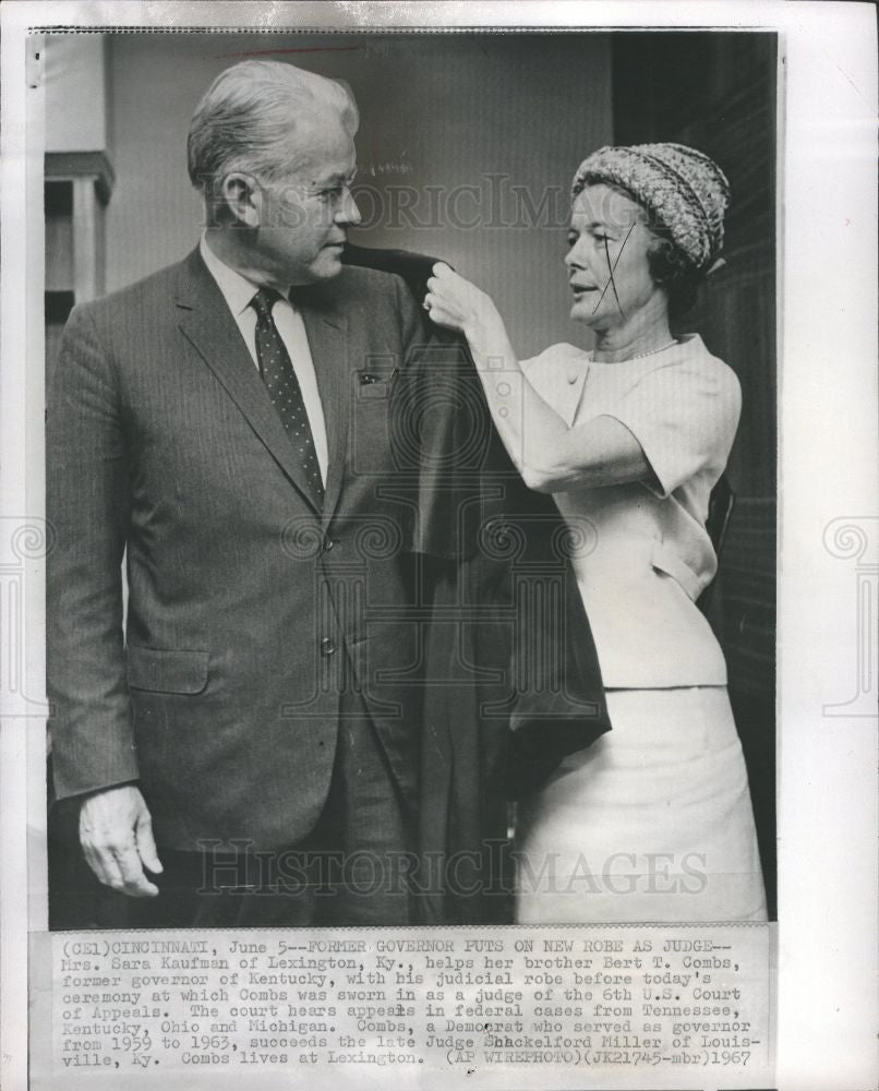 1967 Press Photo Sarah Kaufman bert t combs - Historic Images