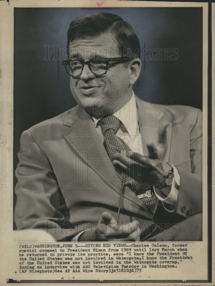 1973 Press Photo Charles Colson Counsel Nixon Watergate - Historic Images