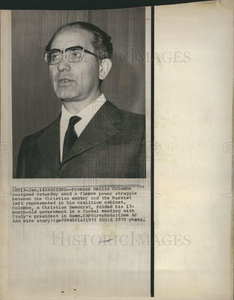 1972 Press Photo Emilio Colombo Italian politics - Historic Images