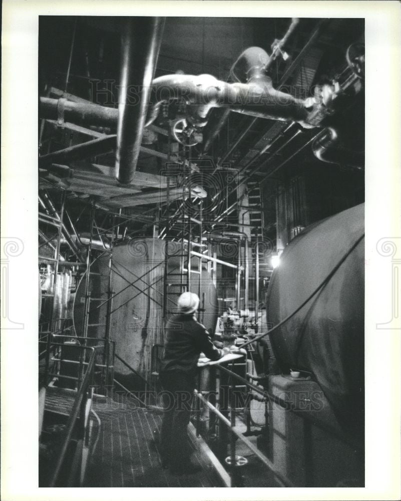 1985 Press Photo power plant worker pipes - Historic Images
