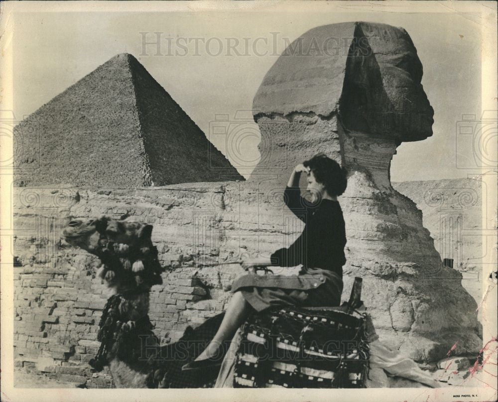Press Photo Ephypt Sphinx pyramid woman traveller - Historic Images