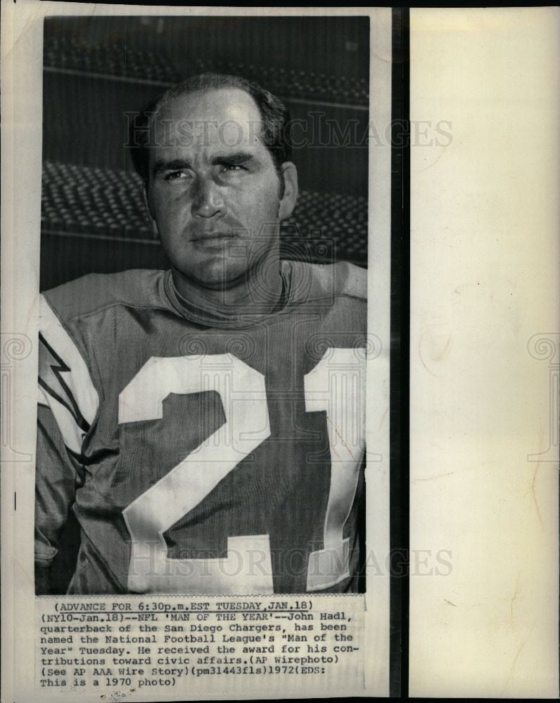 1972 Press Photo John Hadl Football Player - Historic Images