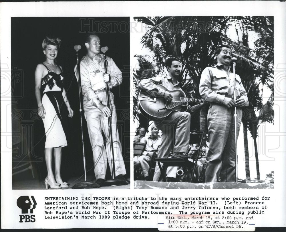 1989 Press Photo Frances Langford and Bob Hope - Historic Images