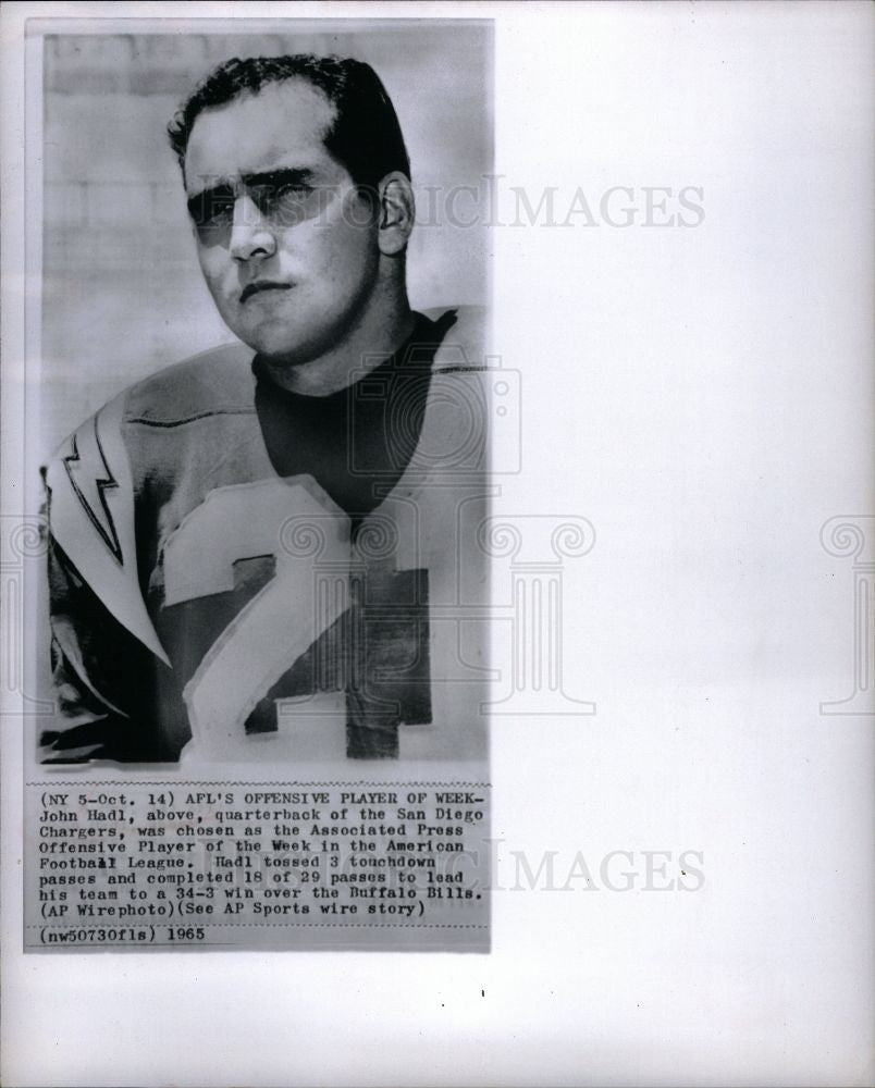 1965 Press Photo John Hadl Football Player - Historic Images