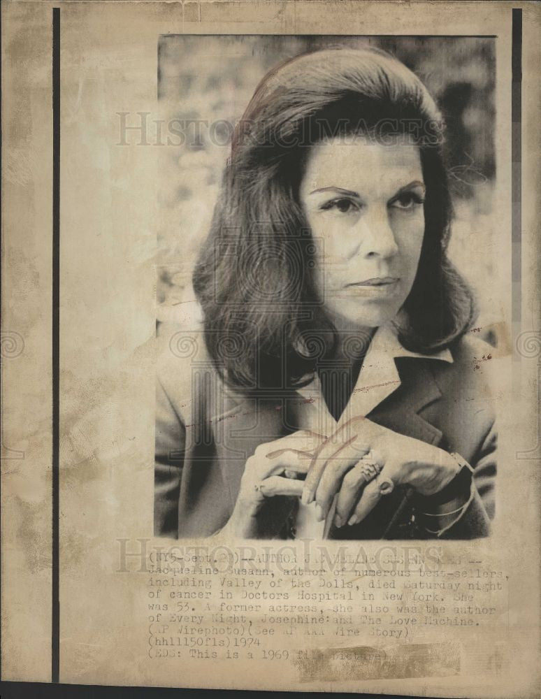 1974 Press Photo Jacqueline Susann books author writer - Historic Images