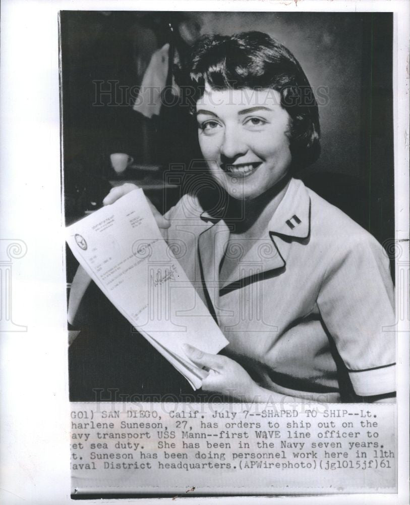 1961 Press Photo Charlene Suneson Navy Officer - Historic Images