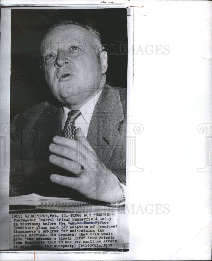 1958 Press Photo Arthur Summerfield Politician - Historic Images
