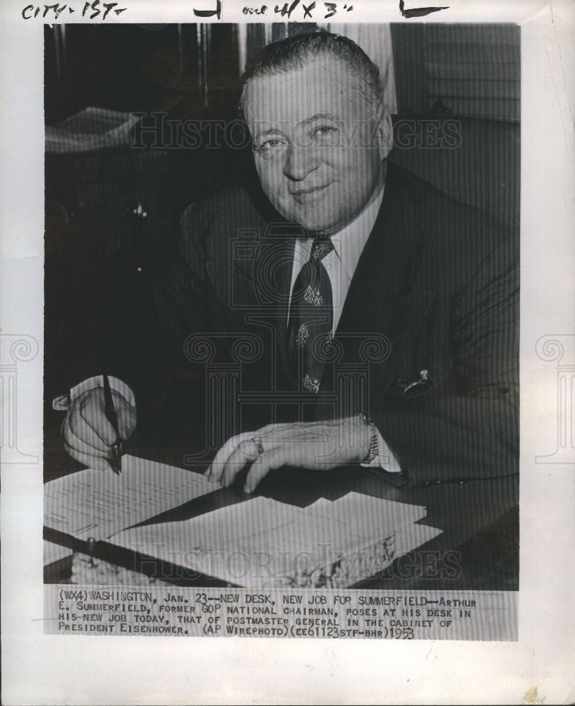 1953 Press Photo ARTHUR E.SUMMERFIELD,NEW JOB - Historic Images