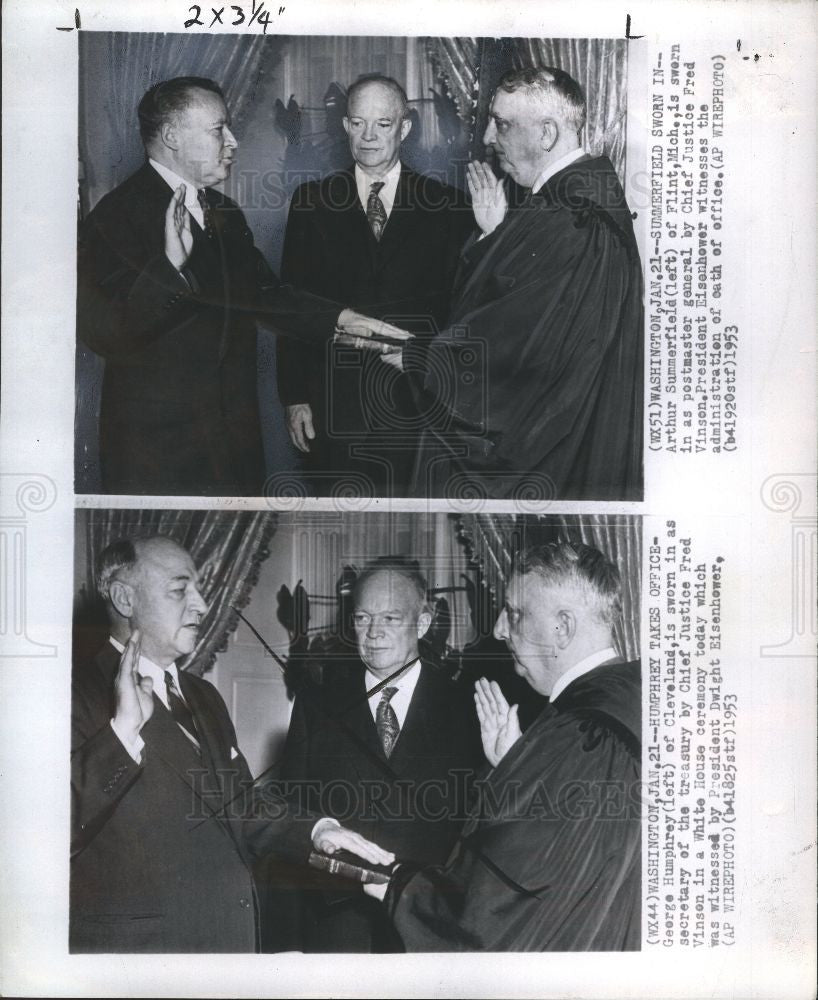 1953 Press Photo Arthur Summerfield Takes Oath - Historic Images