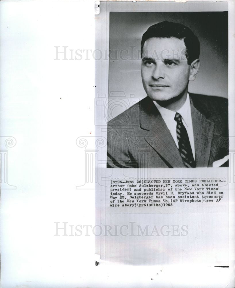 1963 Press Photo Arthur Oehs Sulzberger Pres. Of N.Y. - Historic Images