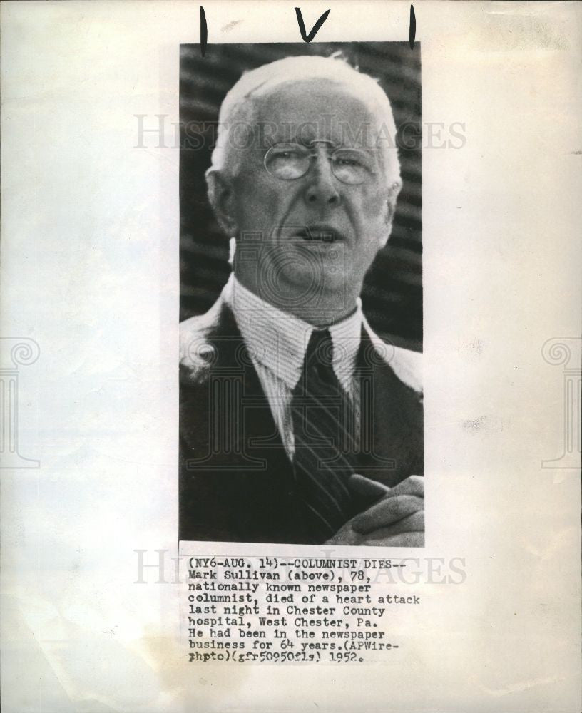 1952 Press Photo Mark Sullivan Newspaper Columnist - Historic Images