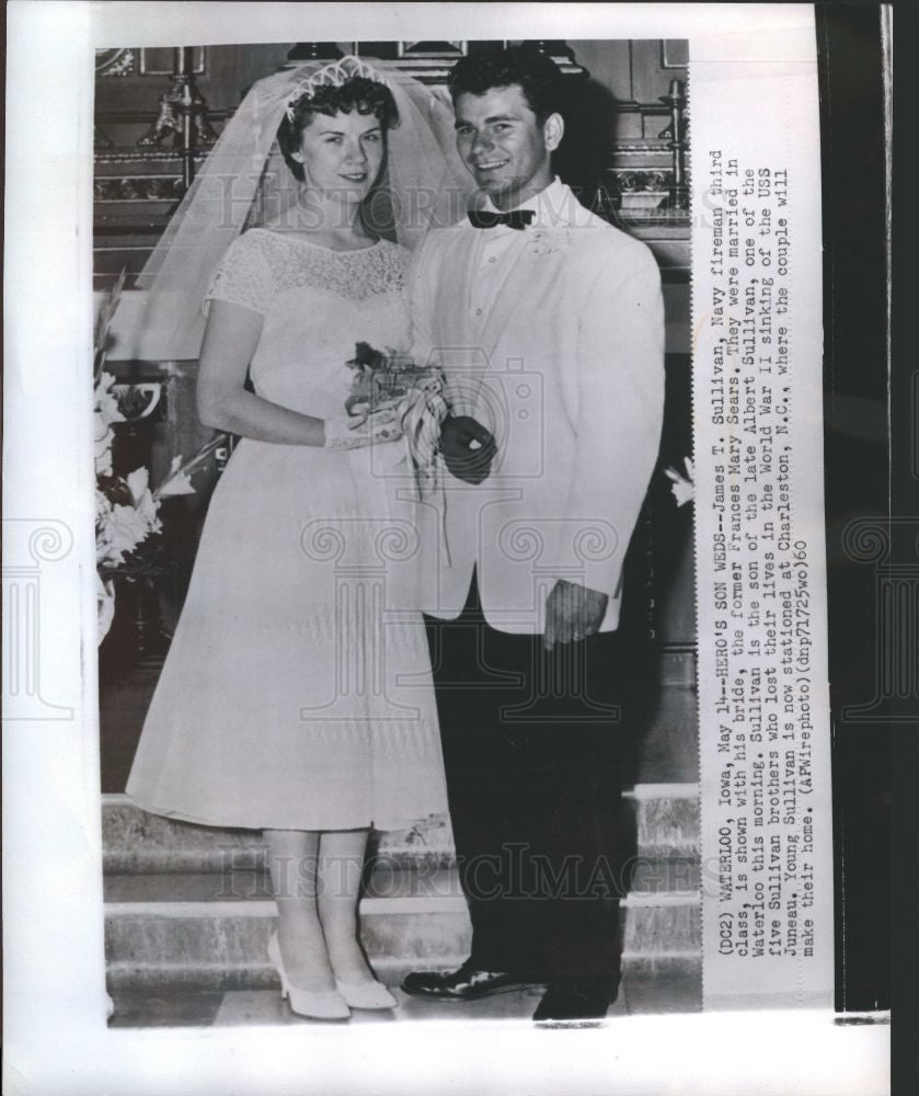 1960 Press Photo Hero son Sullivan weds Frances mary - Historic Images