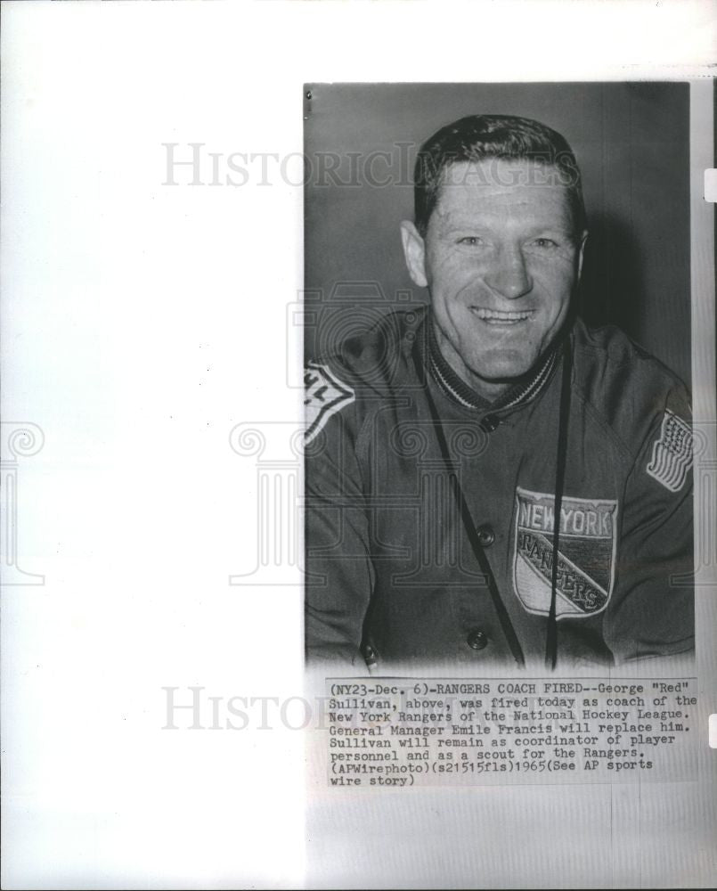 1965 Press Photo George "Red" Sullivan Hockey Player - Historic Images