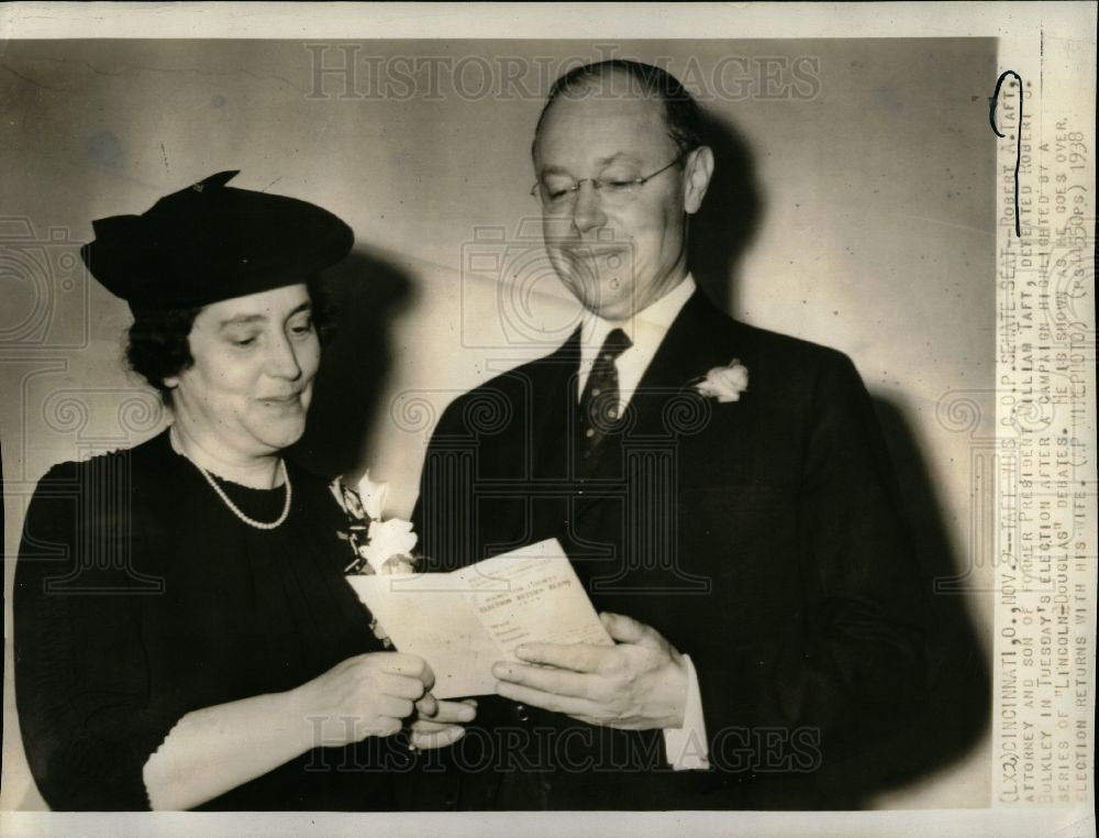 1938 Press Photo Senator Robert A. Taft wife lawyer GOP - Historic Images