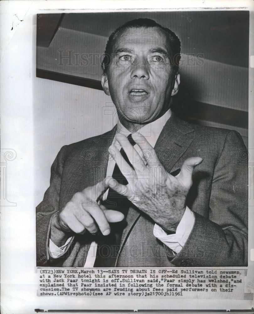 1961 Press Photo Ed Sullivan Television host Writer - Historic Images