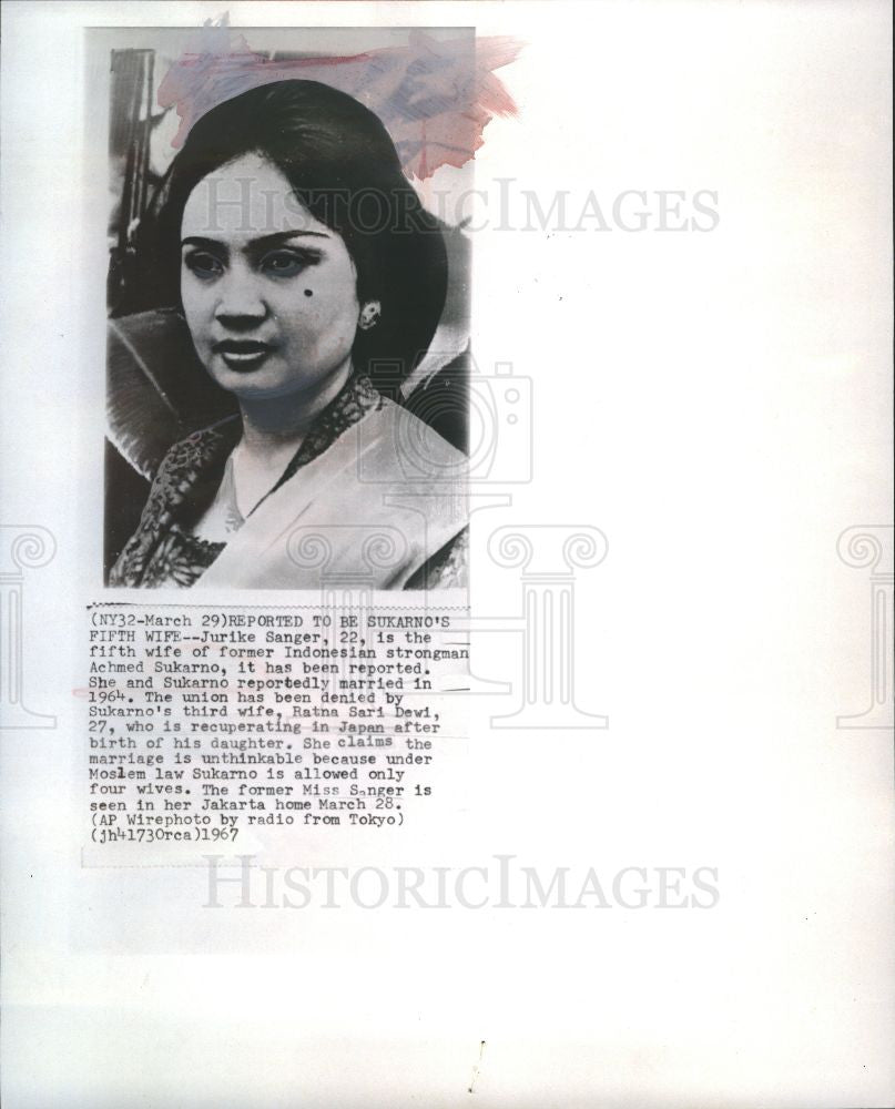 1967 Press Photo Jurike Sanger 5th wife Achmed Sukarno - Historic Images