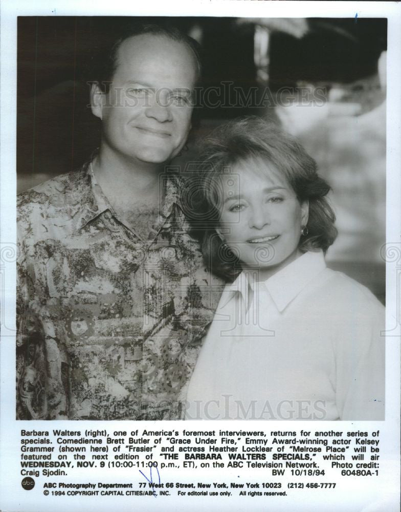 1994 Press Photo Barbara Walters Kelsey Grammer TV - Historic Images