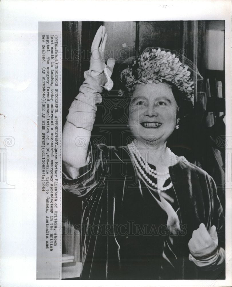 1964 Press Photo Queen Mother Elizabeth Britain London - Historic Images