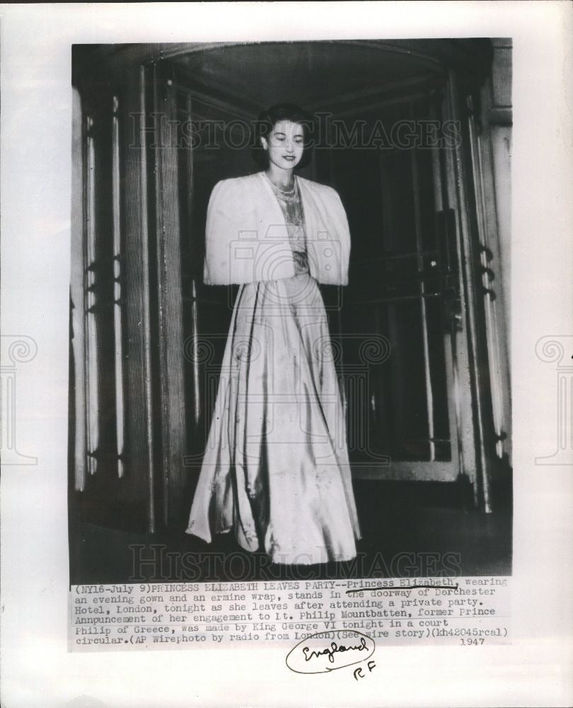 1947 Press Photo Princess Elizabeth, Dorchester Hotel - Historic Images
