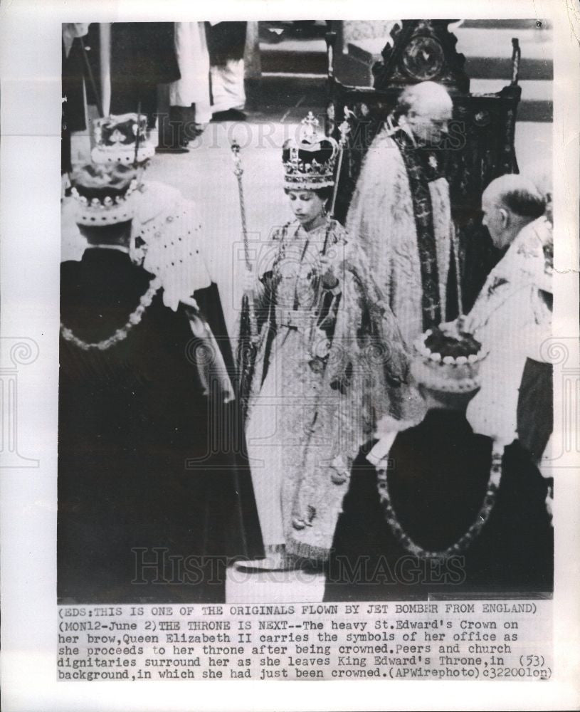 1953 Press Photo Queen Elizabeth II Edward's Crown - Historic Images