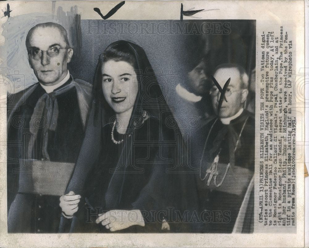 1951 Press Photo Princess Elizabeth Pope Pius Vatican - Historic Images