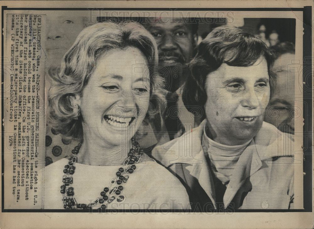 1974 Press Photo Ella Grasso Gloria Schaffer candidates - Historic Images