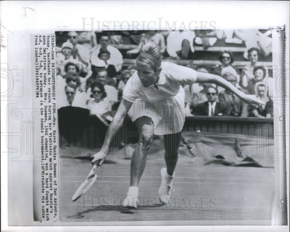 1964 Press Photo Karen Hantze Susman Wimbledon tennis - Historic Images