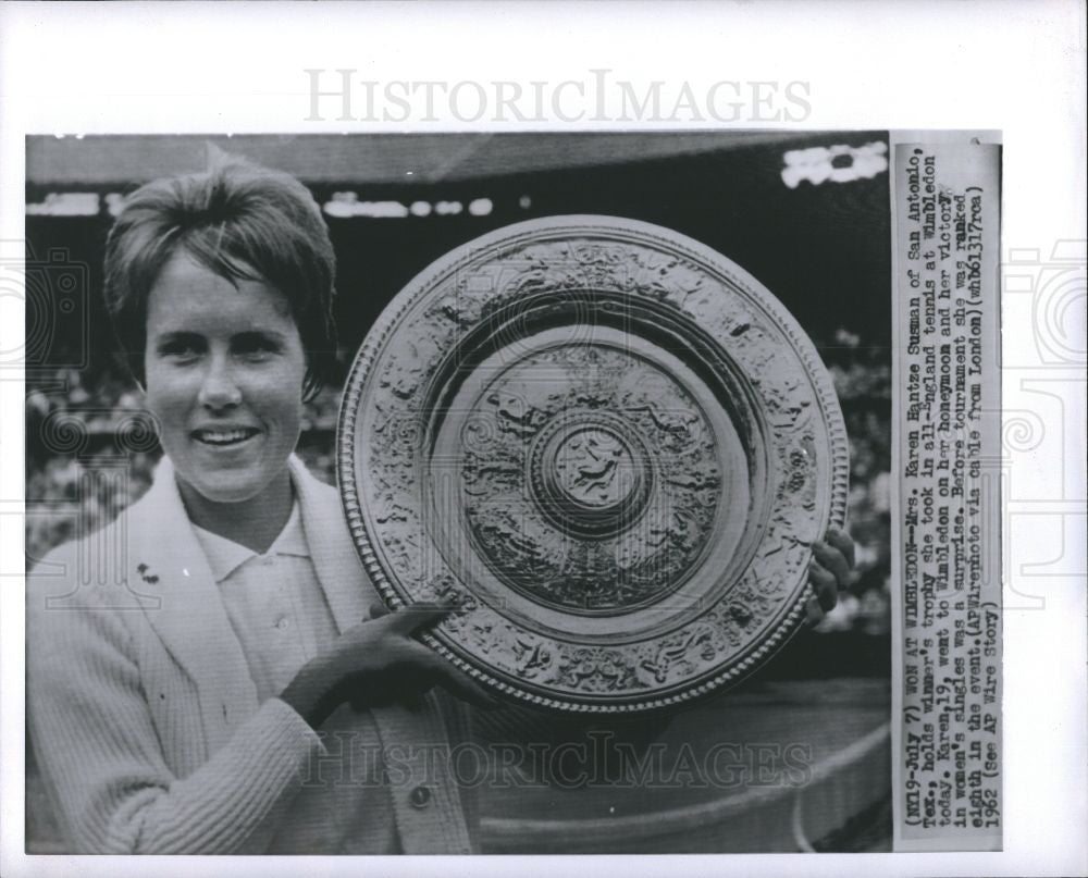 1962 Press Photo Mrs. Karen Hantze Susman,Tennis player - Historic Images