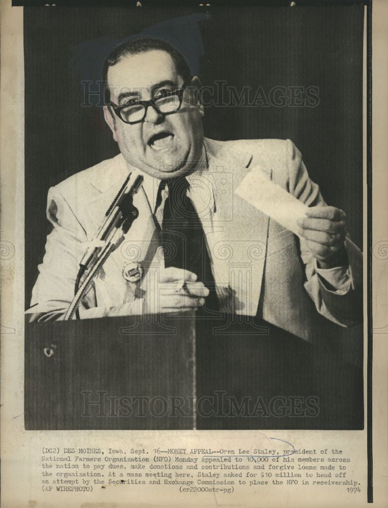 1974 Press Photo Oren lee Staley President - Historic Images
