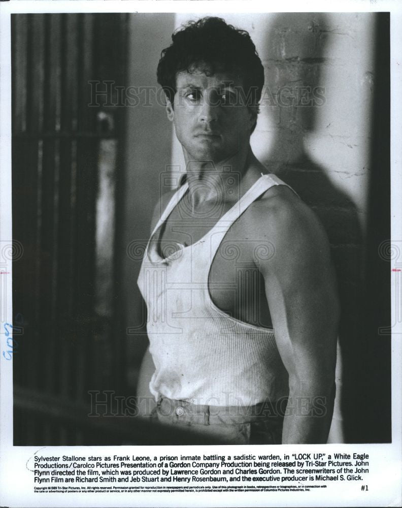 1989 Press Photo Sylvester Stallone actor Frank Lock Up - Historic Images
