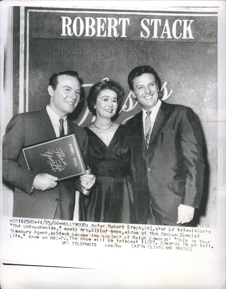 1960 Press Photo Robert Stack Star Elliot Ness Widow - Historic Images