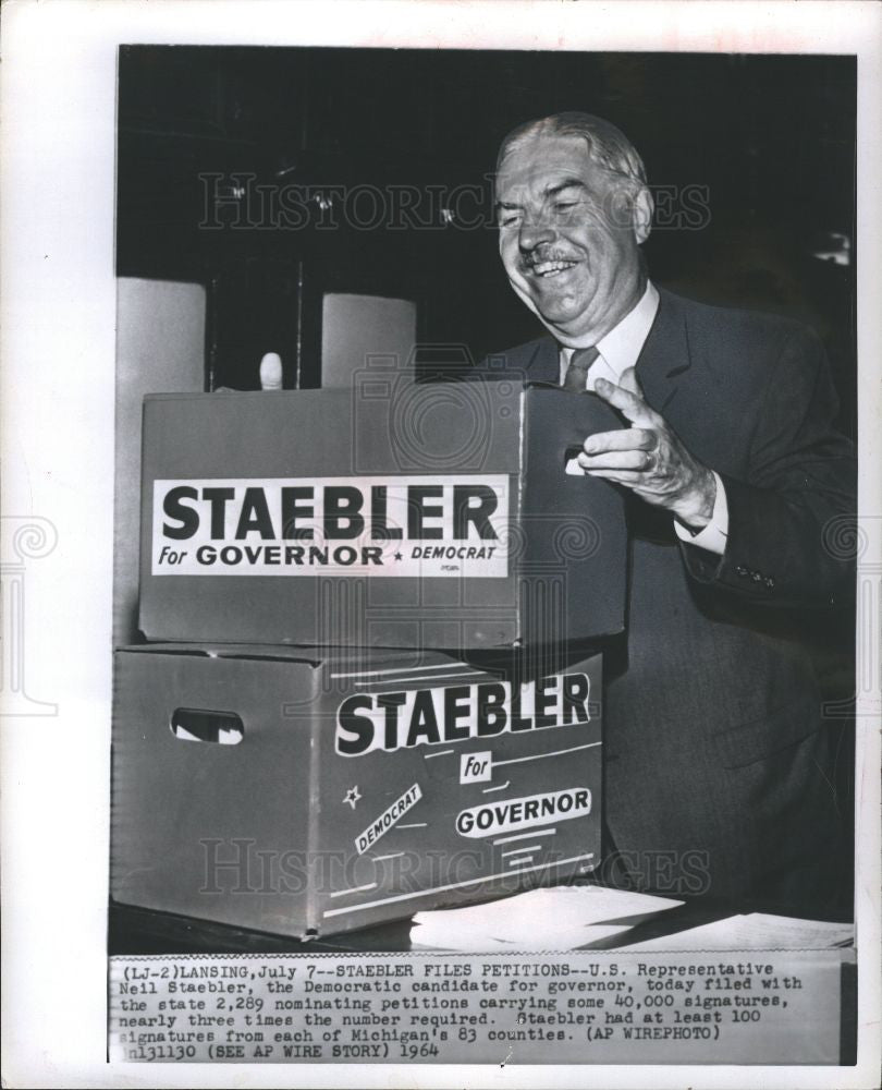 1964 Press Photo Neil Staebler files petitions - Historic Images