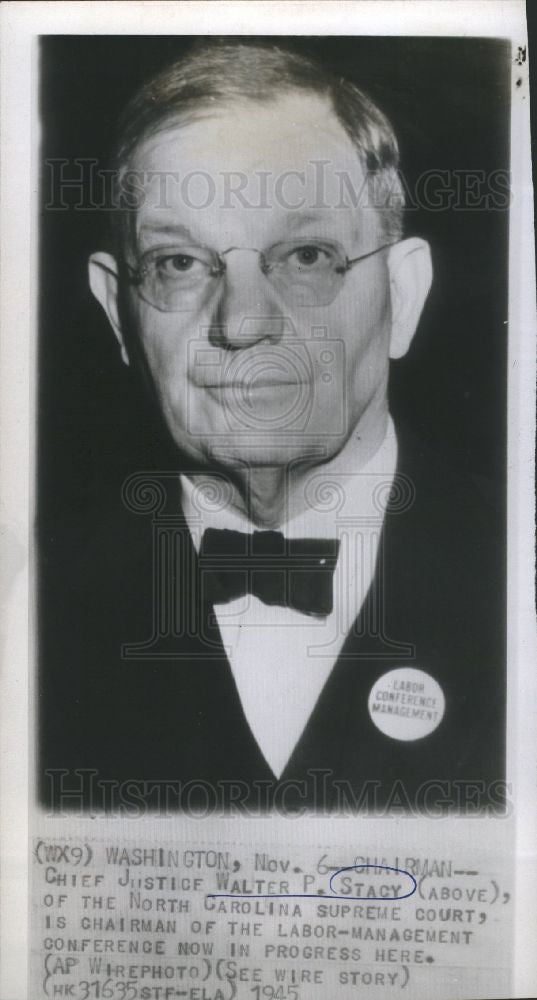 1945 Press Photo Chief Of Justice Walter P. Stacy - Historic Images