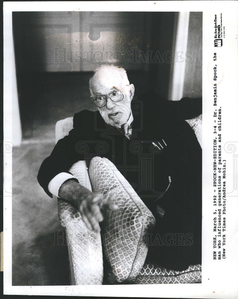 1992 Press Photo Benjamin Spock  American pediatrician - Historic Images