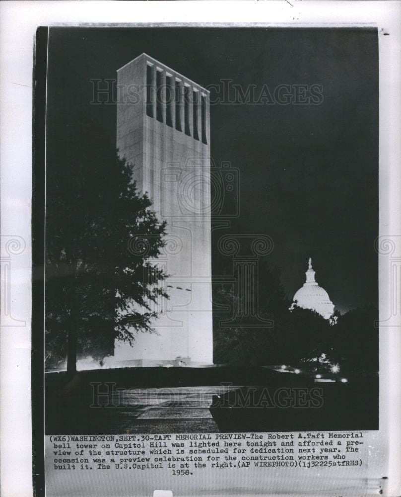 1958 Press Photo Robert Taft Memorial bell tower - Historic Images