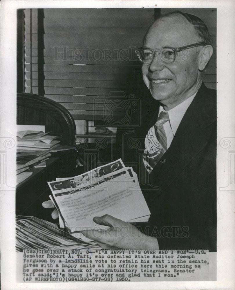1950 Press Photo Robert Taft United States Senator Ohio - Historic Images