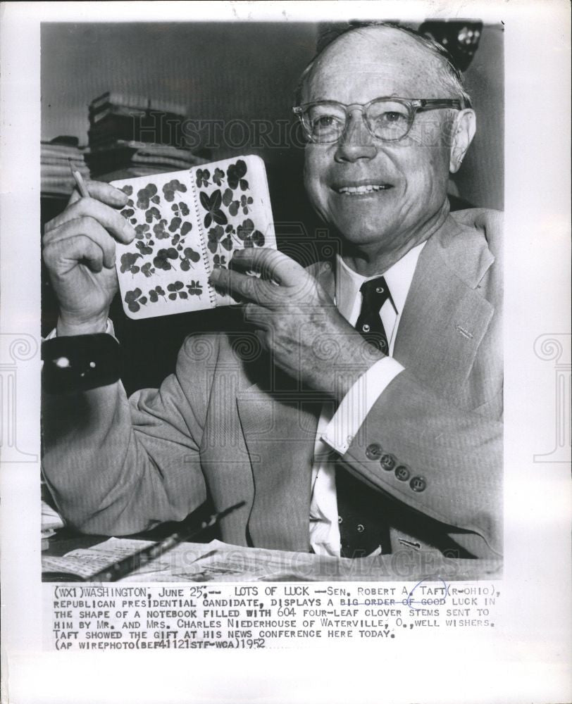 1952 Press Photo Robert Alphonso Taft Senator - Historic Images