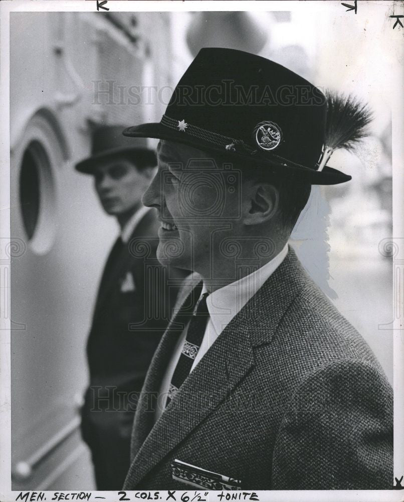 1956 Press Photo Hat protection elements fashion - Historic Images