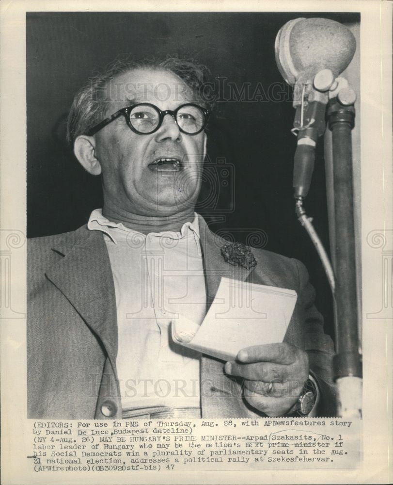 1947 Press Photo Arpad Szakasits - Next Prime Minister - Historic Images