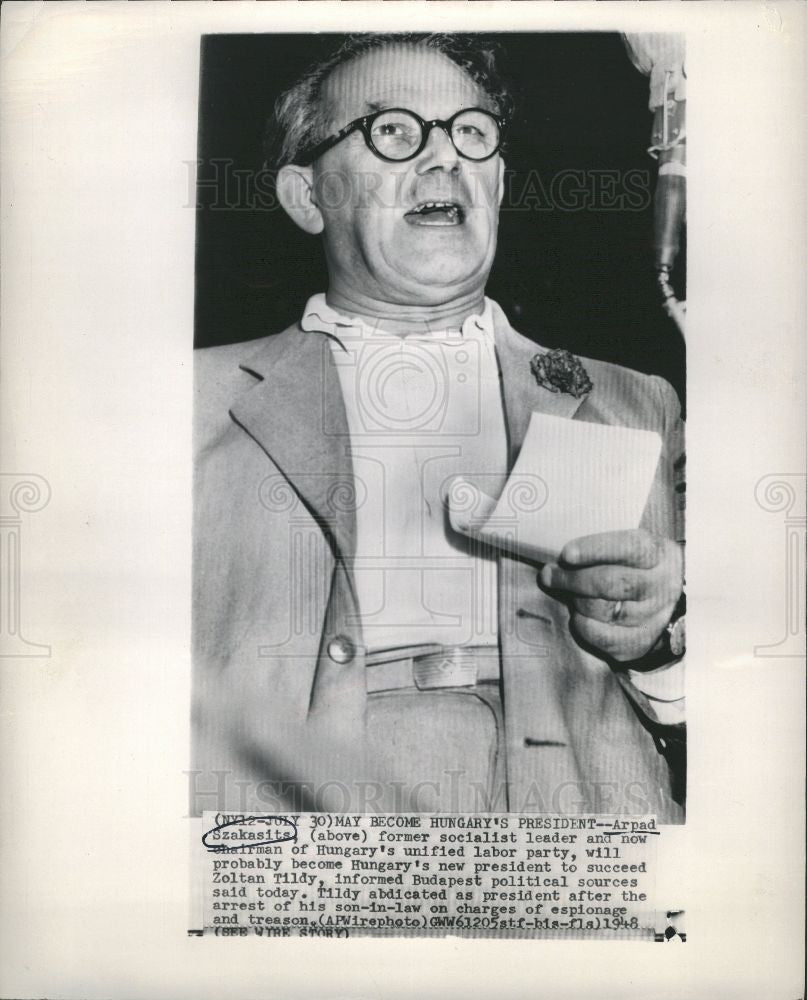 1948 Press Photo Arpad Szakasits - new president - Historic Images