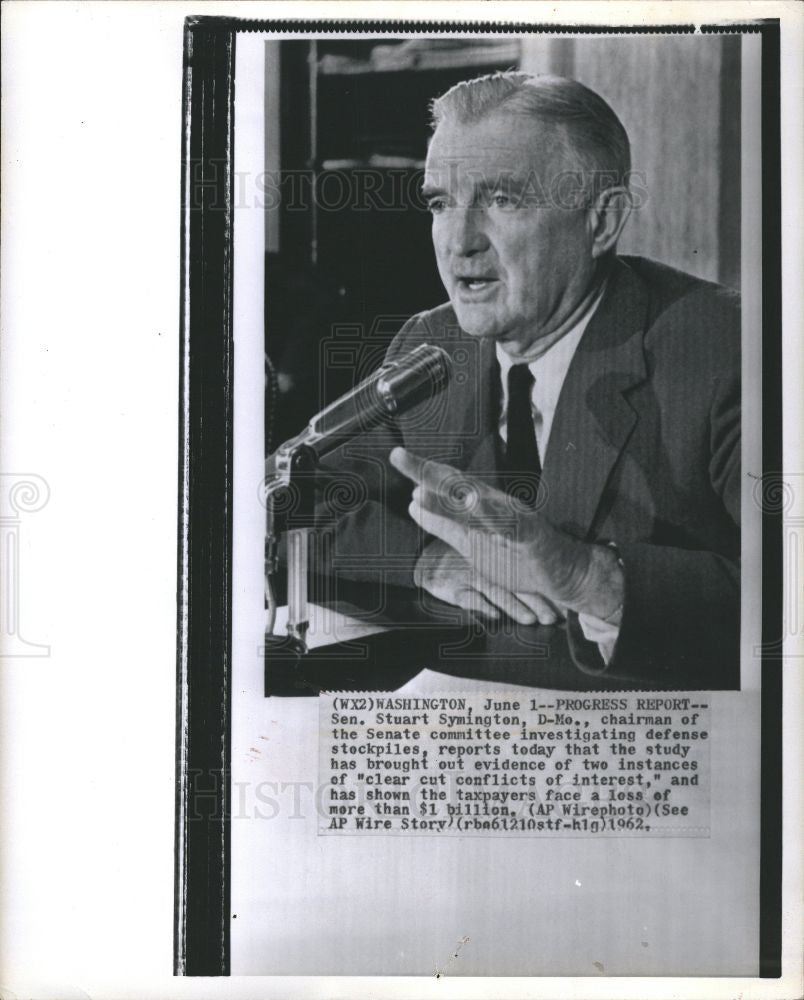 1962 Press Photo Sen. Stuart Symington - Historic Images